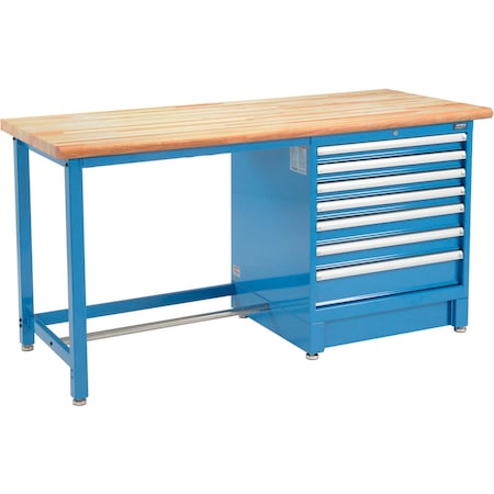 Global Industrial 72Wx30D Modular Workbench, 7 Drawers, Maple Butcher Block Safety Edge, Blue 711169